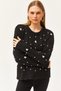 Women's Black Hair Braided Pearl Detailed Soft Textured Knitwear Pullover KZK-19000803