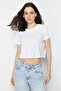 Beyaz-Gri 2'li Paket %100 Pamuk Crop Bisiklet Yaka Örme T-Shirt TWOSS20TS1480 - 2