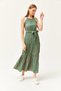 Women's Ethnic Green Pink Halter Collar Belted Woven Viscose Dress ELB-19001548 - 3
