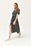 Women's Daisy Black V-Neck Belted Buttoned Knitted Dress ELB-19002048 - 4