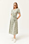 Women's Daisy Green V-Neck Belted Buttoned Knitted Dress ELB-19002048 - 4