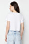 Beyaz-Gri 2'li Paket %100 Pamuk Crop Bisiklet Yaka Örme T-Shirt TWOSS20TS1480 - 3