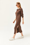 Women's Bitter Brown Polo Collar Slit Ribbed Midi Dress ELB-19002050 - 4