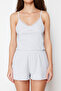 Gri Melanj Dantelli İp Askılı Fitilli Şortlu Örme Pijama Takımı THMSS24PT00080 - 4