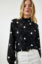 Women's Black Melted Polka Dot Woven Blouse TP00020 - 3