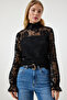 Black Stand Collar Lace Stylish Blouse TP00022 - 3