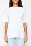 Beyaz %100 Kalın Pamuklu Oversize/Geniş Kalıp Bisiklet Yaka Örme T-Shirt TWOSS23TS00040 - 4