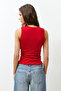 Kırmızı Düz Kare Yaka Askılı Büzgülü Fitted/Vücuda Oturan Esnek Örme Bluz TWOSS24BZ00400 - 5