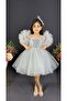 Chiffon Robe Pompom Sleeve Sequined Girl's Fluffy Skirt Tutu Evening Dress