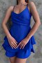 Cobalt Blue Aerobin Fabric Degaje Collar Skirt Flounced Design Strap Jumpsuit 7034 - 6
