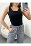 Women's Gray Elastic Waist Tassel Detail Piece Painted Gabardine Trousers - 5