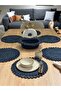 Bamboo Navy Blue Galaxy Modern Jute Plate and Bread Bowl Set of 7 - 7