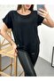 Women's Black Aerobin Fabric Crew Neck Tie-Up Blouse - 4