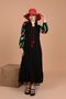 Women's Long Sleeve and Tall Viscose Fabric Dress with Embossed Print Detail on Sleeves Summer/Spring Black - 4