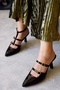 Choice Stripe Detailed Removable Tape Apparatus Patent Leather Black Pointed Toe Heeled Women's Shoes - 3