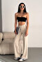 Women's Cream Modal Rib Stitching Detailed Lycra Trousers - 4