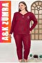 Women's Winter Model Mother Pajama Set Claret Red - 4