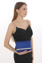 Sax Blue Colored Satin Fabric Evening Dress Bag with Stone and Magnet Cover, Can Be Used in Hand and with Shoulder Strap - 3