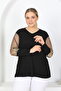 WOMEN'S BLACK V-NECK SLEEVE STAR EMBROIDERED BLUZ - 5