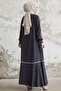 Hazel Stripe Pattern Ribbed Abaya - Smoked - 5