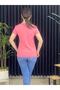 WOMEN'S PINK V-NECK SHORT SLEEVE 100% COTTON T-SHIRT - 4