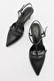 FRANS Black Skin Women's Pointed Toe Open Back Short Heeled Shoes - 2