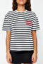 Kırmızı Çizgili Kalın Pamuklu Slogan Nakış Detaylı Relaxed/Rahat Kesim Örme T-Shirt TWOSS24TS00053 - 4