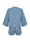 Mavi %100 Pamuklu Bağlama/Kurdele/Fiyonk Detaylı Müslin Şortlu Dokuma Pijama Takımı THMSS24PT00077 - 9