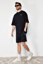 Black Regular Fit Letter Printed 100% Cotton Tracksuit Set Tmnss24Em00003 - 2