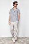 Gri Slim Fit Çizgili Gömlek Kısa Kollu TMNSS24GO00038