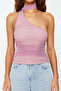 Pink Halter Neck Gathered Lined Tulle Knitted Blouse TWOSS24BZ00202 - 4