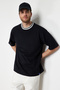 Labeled Black Oversize T-Shirt - Collar Detail, 100% Tan - TMNSS24TS00095 - 2