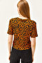 Women's Leopard Orange Corded Crop Knitted T-Shirt TSH-19000328 - 5
