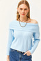 Women's Baby Blue Madonna Collar Soft Textured Knitwear Sweater KZK-19000708 - 2