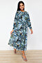 Black Blue Floral Belt Detailed Woven Dress TCTSS24EB00045 - 3