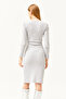 Women's Gray Double Breasted Collar Slit Button Detailed Raised Dress ELB-19002052 - 6