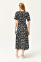 Women's Daisy Black V-Neck Belted Buttoned Knitted Dress ELB-19002048 - 5