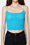 Turquoise Textured Strappy Crop Flexible Knitted Tank Top TWOSS24AL00028 - 3