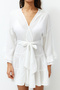 Plaj Giyim Beyaz Dokuma Fırfırlı Kuşaklı Mini Kimono&Kaftan TBESS24KM00032 - 5