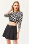 Women's Black Pleated Mini Bell Skirt with Accessory Waist ETK-19000255 - 5