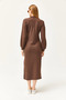 Women's Bitter Brown Polo Collar Slit Ribbed Midi Dress ELB-19002050 - 6