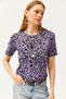 Women's Leopard Lilac Corded Crop Knitted T-Shirt TSH-19000328 - 3
