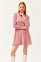 Women's Dusty Rose Crew Neck Skirt Flared Ribbed Dress ELB-19002029 - 3