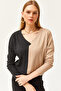 Women's Black Camel Blocked Shirted Loose Blouse BLZ-19002519