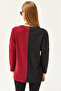 Women's Black Claret Red Blocked Shirted Loose Blouse BLZ-19002519 - 5