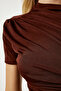 Women's Brown Gather Detailed Viscose Blouse FF00156 - 5