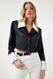 Women's Black Stylish Buttoned Satin Surface Crop Shirt SF00017 - 2
