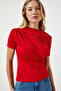 Women's Red Gather Detailed Viscose Blouse FF00156 - 2
