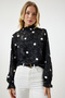 Women's Black Melted Polka Dot Woven Blouse TP00020 - 4