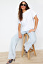 Beyaz %100 Kalın Pamuklu Oversize/Geniş Kalıp Bisiklet Yaka Örme T-Shirt TWOSS23TS00040